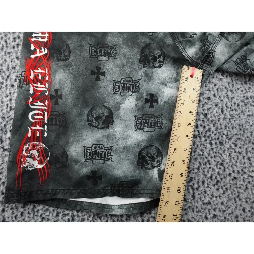 MMA‎ Elite Board Shorts Mens XL Grey Black Skull Graphic Y2K Good Cross Print